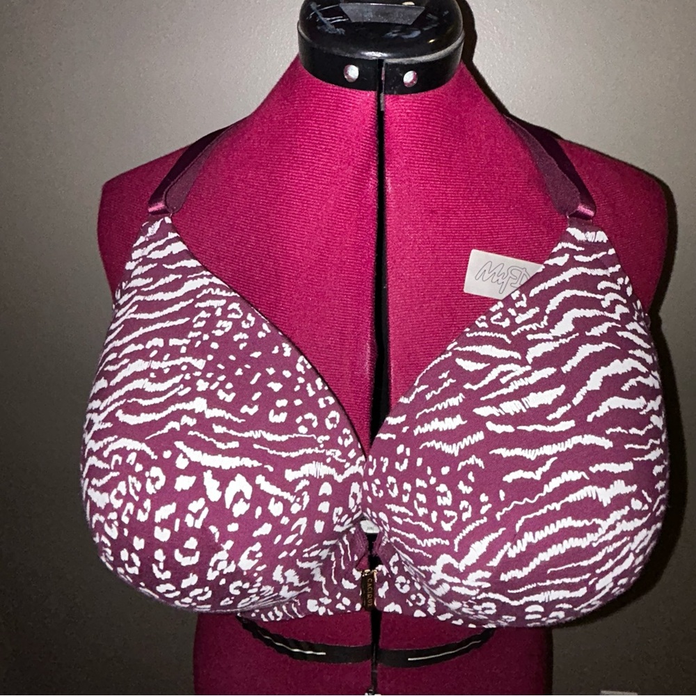 Cacique Lane Bryant Boost Plunge Grape Wine Animal Zebra Print Bra 46DDD 46F